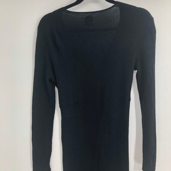 Jardin des Orangers Black Ribbed Maxi Dress Bodycon Ribbed Long Sleeve Knit Sz M - Picture 10 of 10